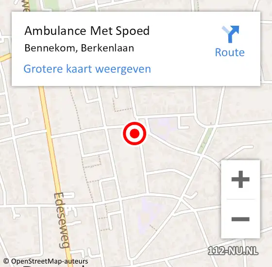 Locatie op kaart van de 112 melding: Ambulance Met Spoed Naar Bennekom, Berkenlaan op 27 juni 2022 17:24