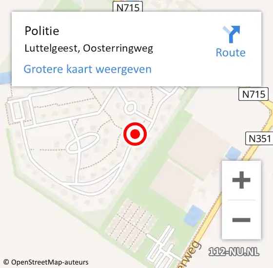 Locatie op kaart van de 112 melding: Politie Luttelgeest, Oosterringweg op 27 juni 2022 17:34