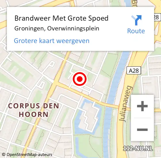 Locatie op kaart van de 112 melding: Brandweer Met Grote Spoed Naar Groningen, Overwinningsplein op 27 juni 2022 17:38