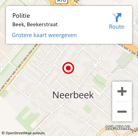 Locatie op kaart van de 112 melding: Politie Beek, Beekerstraat op 27 juni 2022 17:52