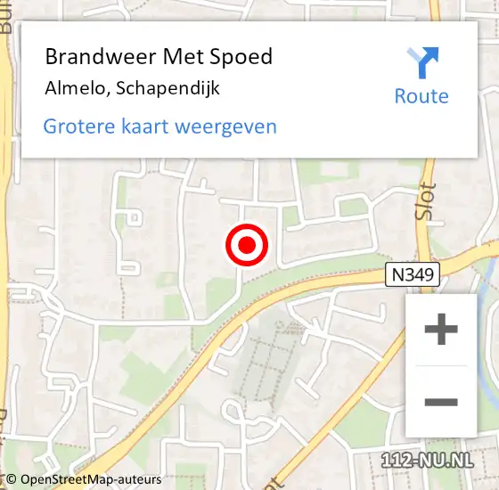 Locatie op kaart van de 112 melding: Brandweer Met Spoed Naar Almelo, Schapendijk op 27 juni 2022 17:57