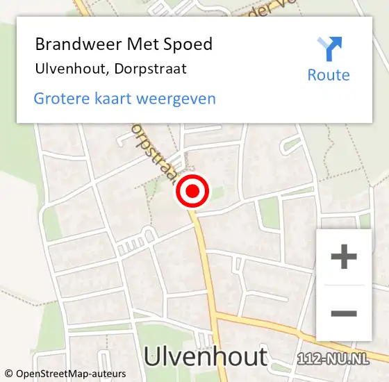 Locatie op kaart van de 112 melding: Brandweer Met Spoed Naar Ulvenhout, Dorpstraat op 27 juni 2022 18:01