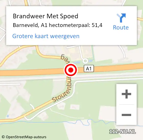 Locatie op kaart van de 112 melding: Brandweer Met Spoed Naar Barneveld, A1 hectometerpaal: 51,4 op 27 juni 2022 18:02