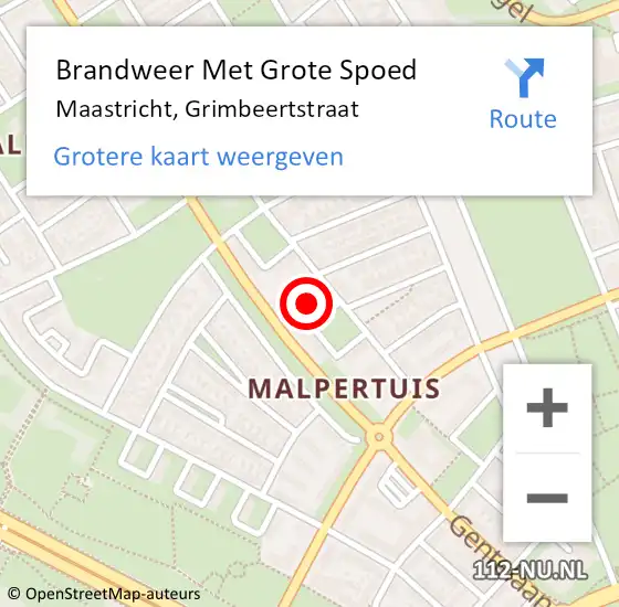 Locatie op kaart van de 112 melding: Brandweer Met Grote Spoed Naar Maastricht, Grimbeertstraat op 27 juni 2022 18:04