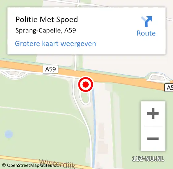 Locatie op kaart van de 112 melding: Politie Met Spoed Naar Sprang-Capelle, A59 op 27 juni 2022 18:09