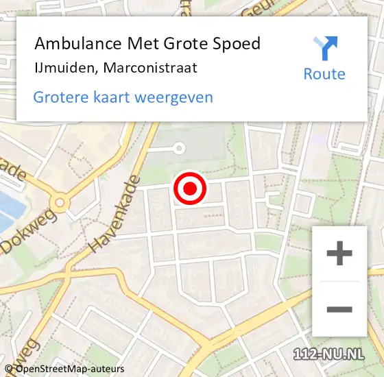 Locatie op kaart van de 112 melding: Ambulance Met Grote Spoed Naar IJmuiden, Marconistraat op 27 juni 2022 18:13