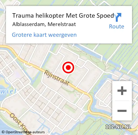 Locatie op kaart van de 112 melding: Trauma helikopter Met Grote Spoed Naar Alblasserdam, Merelstraat op 27 juni 2022 18:24