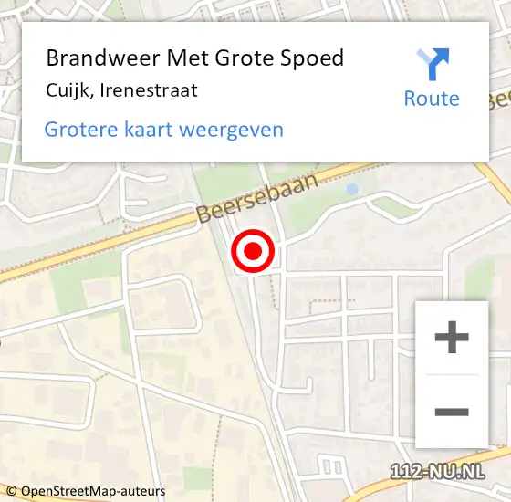 Locatie op kaart van de 112 melding: Brandweer Met Grote Spoed Naar Cuijk, Irenestraat op 27 juni 2022 18:27