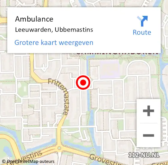 Locatie op kaart van de 112 melding: Ambulance Leeuwarden, Ubbemastins op 27 juni 2022 18:43