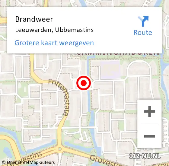 Locatie op kaart van de 112 melding: Brandweer Leeuwarden, Ubbemastins op 27 juni 2022 18:43