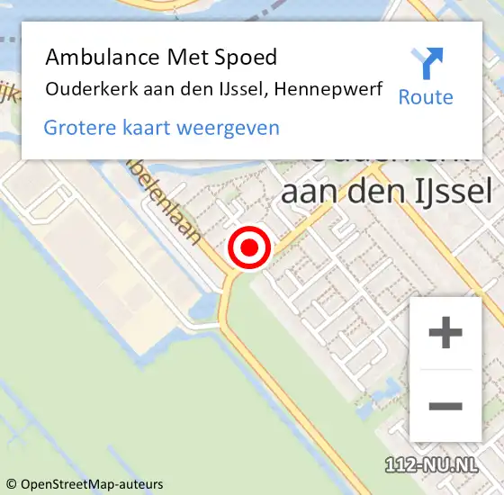 Locatie op kaart van de 112 melding: Ambulance Met Spoed Naar Ouderkerk aan den IJssel, Hennepwerf op 27 juni 2022 18:47