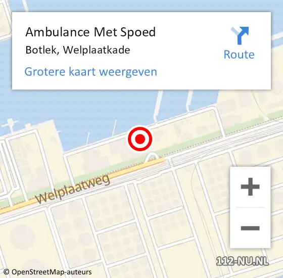 Locatie op kaart van de 112 melding: Ambulance Met Spoed Naar Botlek, Welplaatkade op 27 juni 2022 18:50