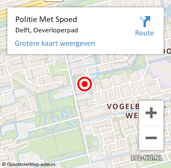 Locatie op kaart van de 112 melding: Politie Met Spoed Naar Delft, Oeverloperpad op 27 juni 2022 18:50