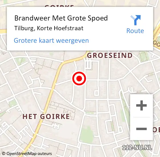 Locatie op kaart van de 112 melding: Brandweer Met Grote Spoed Naar Tilburg, Korte Hoefstraat op 27 juni 2022 19:21