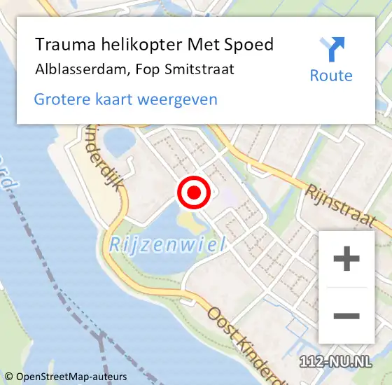 Locatie op kaart van de 112 melding: Trauma helikopter Met Spoed Naar Alblasserdam, Fop Smitstraat op 27 juni 2022 19:22