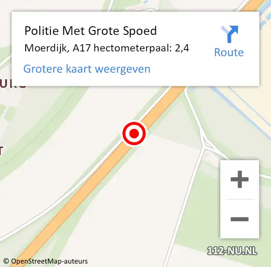 Locatie op kaart van de 112 melding: Politie Met Grote Spoed Naar Moerdijk, A17 hectometerpaal: 2,4 op 27 juni 2022 19:31