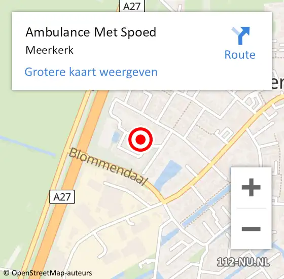Locatie op kaart van de 112 melding: Ambulance Met Spoed Naar Meerkerk op 27 juni 2022 19:42