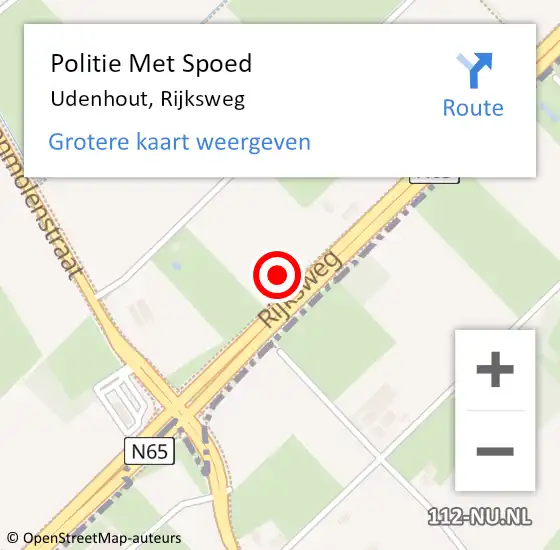 Locatie op kaart van de 112 melding: Politie Met Spoed Naar Udenhout, Rijksweg op 27 juni 2022 19:48