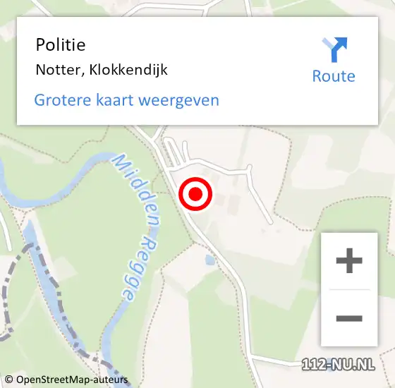 Locatie op kaart van de 112 melding: Politie Notter, Klokkendijk op 27 juni 2022 19:57