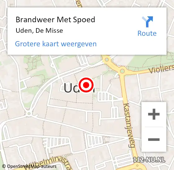 Locatie op kaart van de 112 melding: Brandweer Met Spoed Naar Uden, De Misse op 27 juni 2022 20:07