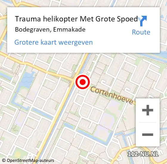 Locatie op kaart van de 112 melding: Trauma helikopter Met Grote Spoed Naar Bodegraven, Emmakade op 27 juni 2022 20:29