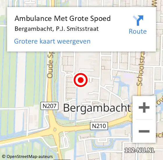 Locatie op kaart van de 112 melding: Ambulance Met Grote Spoed Naar Bergambacht, P.J. Smitsstraat op 27 juni 2022 20:43