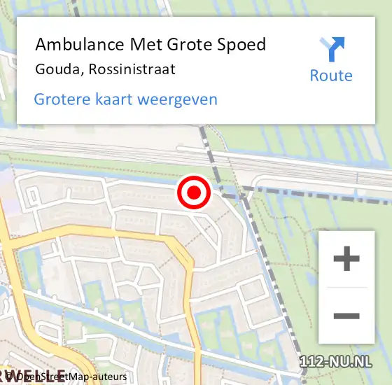 Locatie op kaart van de 112 melding: Ambulance Met Grote Spoed Naar Gouda, Rossinistraat op 27 juni 2022 21:09