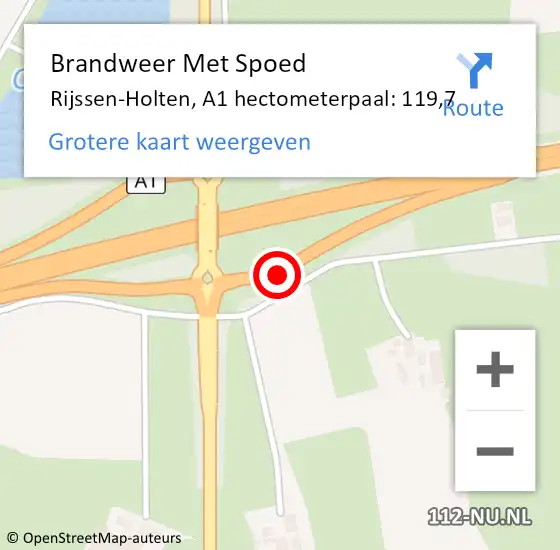 Locatie op kaart van de 112 melding: Brandweer Met Spoed Naar Rijssen-Holten, A1 hectometerpaal: 119,7 op 27 juni 2022 21:35