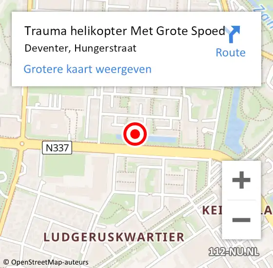 Locatie op kaart van de 112 melding: Trauma helikopter Met Grote Spoed Naar Deventer, Hungerstraat op 27 juni 2022 21:46