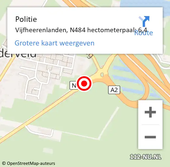 Locatie op kaart van de 112 melding: Politie Vijfheerenlanden, N484 hectometerpaal: 6,4 op 27 juni 2022 21:47