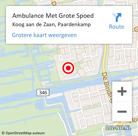 Locatie op kaart van de 112 melding: Ambulance Met Grote Spoed Naar Koog aan de Zaan, Paardenkamp op 27 juni 2022 21:49