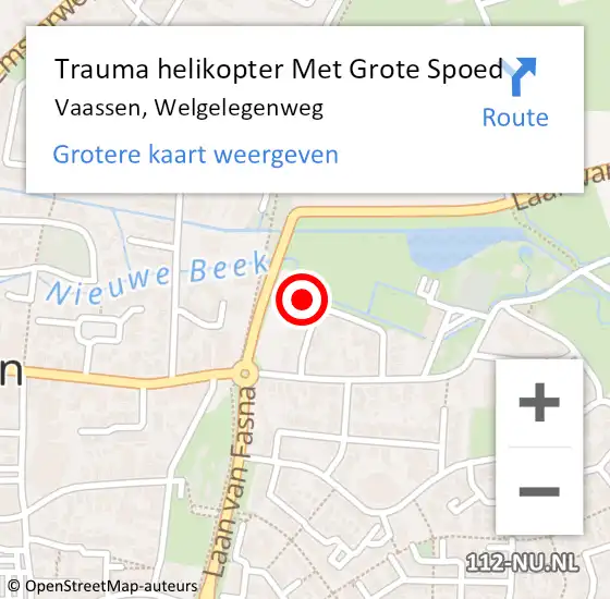Locatie op kaart van de 112 melding: Trauma helikopter Met Grote Spoed Naar Vaassen, Welgelegenweg op 27 juni 2022 21:53