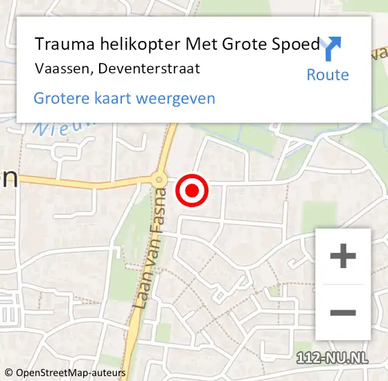 Locatie op kaart van de 112 melding: Trauma helikopter Met Grote Spoed Naar Vaassen, Deventerstraat op 27 juni 2022 21:55