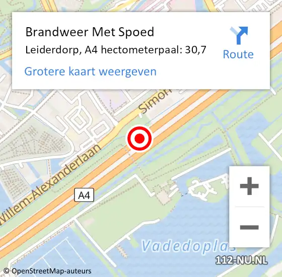 Locatie op kaart van de 112 melding: Brandweer Met Spoed Naar Leiderdorp, A4 hectometerpaal: 30,7 op 27 juni 2022 21:59