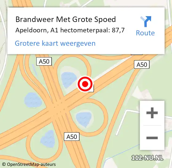 Locatie op kaart van de 112 melding: Brandweer Met Grote Spoed Naar Apeldoorn, A1 hectometerpaal: 87,7 op 27 juni 2022 22:27