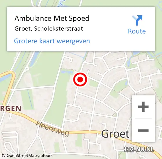 Locatie op kaart van de 112 melding: Ambulance Met Spoed Naar Groet, Scholeksterstraat op 27 juni 2022 22:52