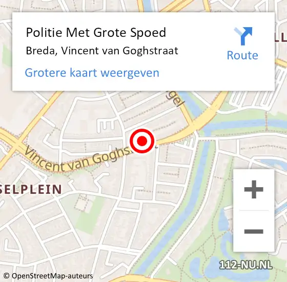 Locatie op kaart van de 112 melding: Politie Met Grote Spoed Naar Breda, Vincent van Goghstraat op 27 juni 2022 23:12