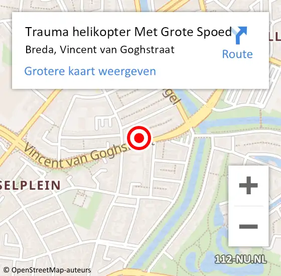 Locatie op kaart van de 112 melding: Trauma helikopter Met Grote Spoed Naar Breda, Vincent van Goghstraat op 27 juni 2022 23:16