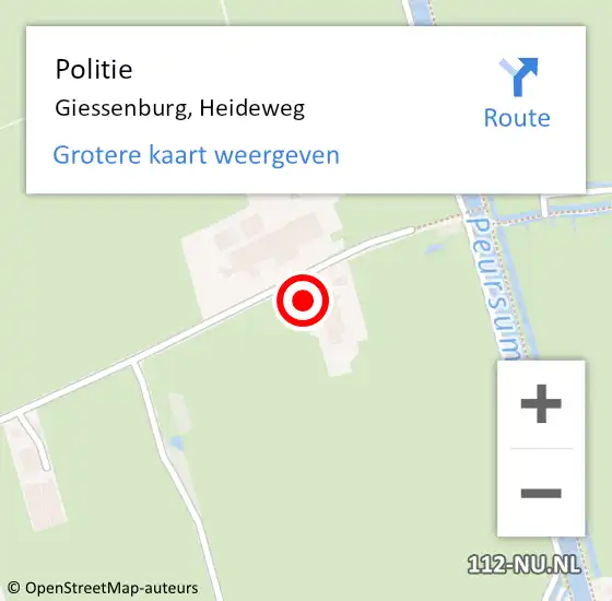 Locatie op kaart van de 112 melding: Politie Giessenburg, Heideweg op 28 juni 2022 00:02
