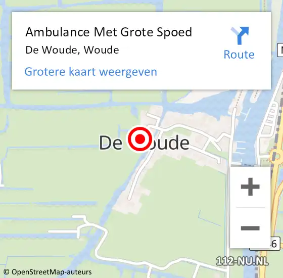 Locatie op kaart van de 112 melding: Ambulance Met Grote Spoed Naar De Woude, Woude op 28 juni 2022 00:36
