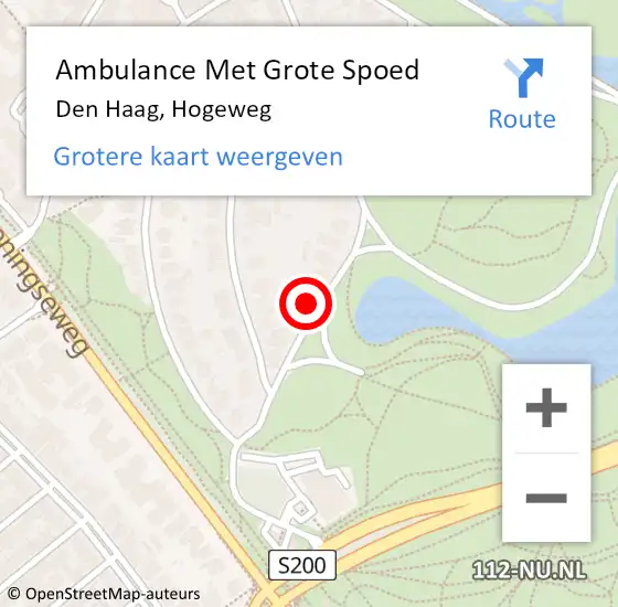 Locatie op kaart van de 112 melding: Ambulance Met Grote Spoed Naar Den Haag, Hogeweg op 28 juni 2022 01:11