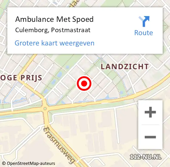 Locatie op kaart van de 112 melding: Ambulance Met Spoed Naar Culemborg, Postmastraat op 28 juni 2022 01:45