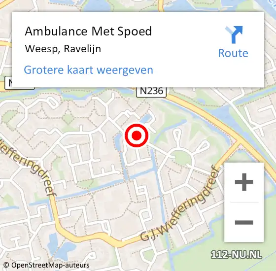 Locatie op kaart van de 112 melding: Ambulance Met Spoed Naar Weesp, Ravelijn op 28 juni 2022 03:41