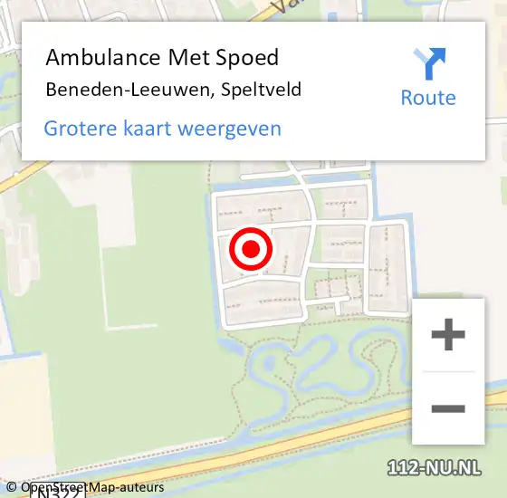 Locatie op kaart van de 112 melding: Ambulance Met Spoed Naar Beneden-Leeuwen, Speltveld op 28 juni 2022 04:22