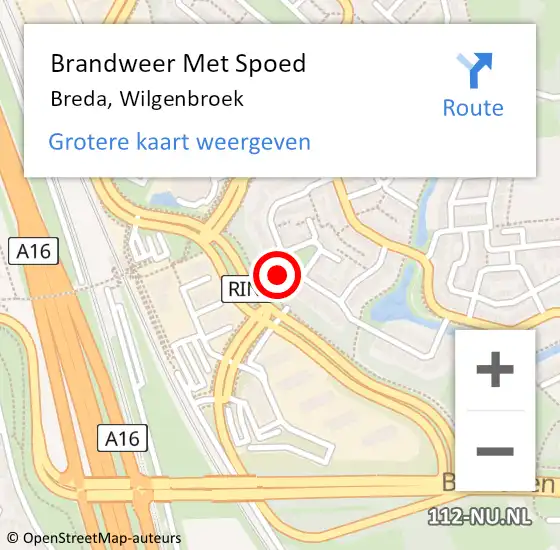 Locatie op kaart van de 112 melding: Brandweer Met Spoed Naar Breda, Wilgenbroek op 28 juni 2022 04:40