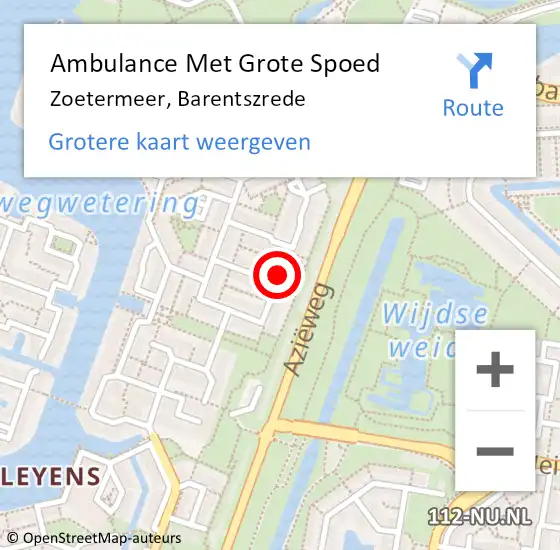 Locatie op kaart van de 112 melding: Ambulance Met Grote Spoed Naar Zoetermeer, Barentszrede op 28 juni 2022 05:50