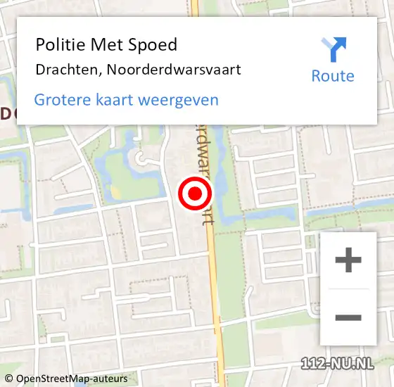 Locatie op kaart van de 112 melding: Politie Met Spoed Naar Drachten, Noorderdwarsvaart op 28 juni 2022 07:02