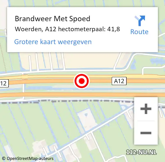 Locatie op kaart van de 112 melding: Brandweer Met Spoed Naar Woerden, A12 hectometerpaal: 41,8 op 28 juni 2022 07:11