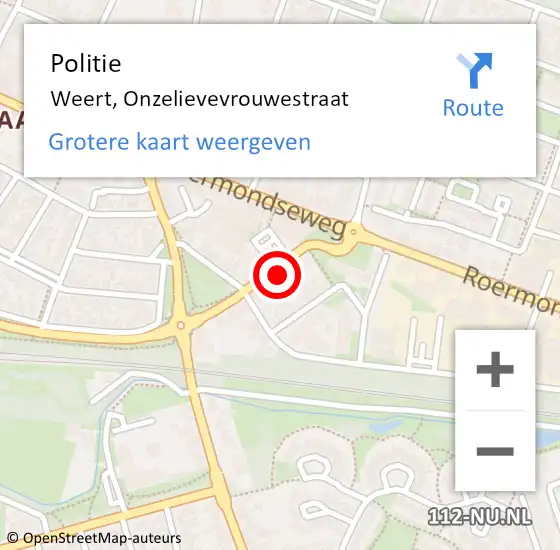 Locatie op kaart van de 112 melding: Politie Weert, Onzelievevrouwestraat op 28 juni 2022 07:16