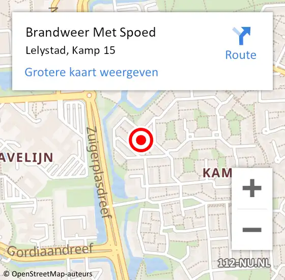 Locatie op kaart van de 112 melding: Brandweer Met Spoed Naar Lelystad, Kamp 15 op 28 juni 2022 07:54